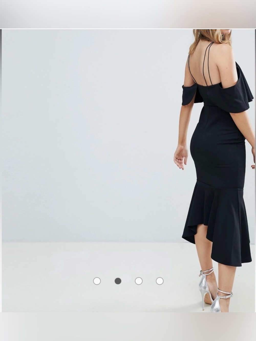 ASOS Women’s Black Cold-Shoulder Ruffle Asymmetric Pephem Midi Dress Size 14 - Picture 11 of 12